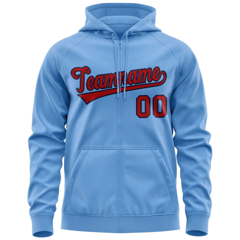 Custom Stitched Lt Blue Red-Navy Sports Full-Zip Sweatshirt Hoodie