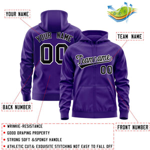 Custom Stitched Purple Black-White Sports Full-Zip Sweatshirt Hoodie