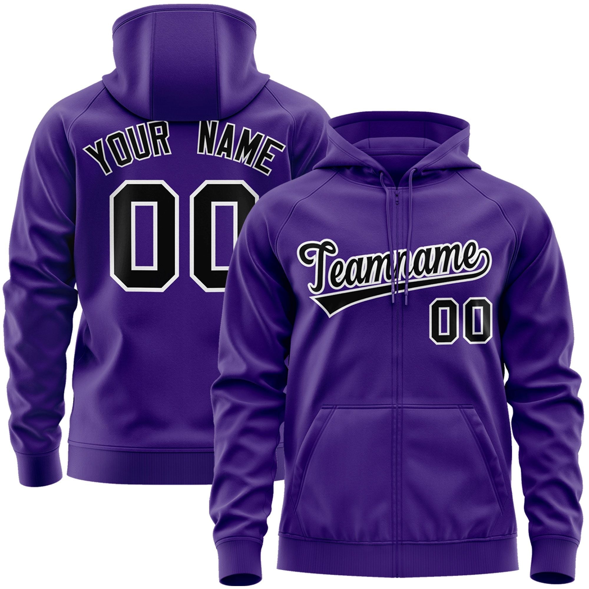 Custom Stitched Purple Black-White Sports Full-Zip Sweatshirt Hoodie