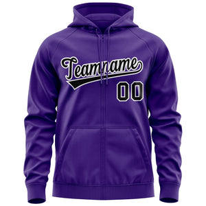 Custom Stitched Purple Black-White Sports Full-Zip Sweatshirt Hoodie