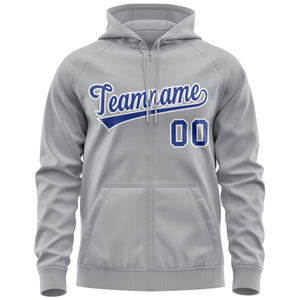 Custom Stitched Gray Royal-White Sports Full-Zip Sweatshirt Hoodie