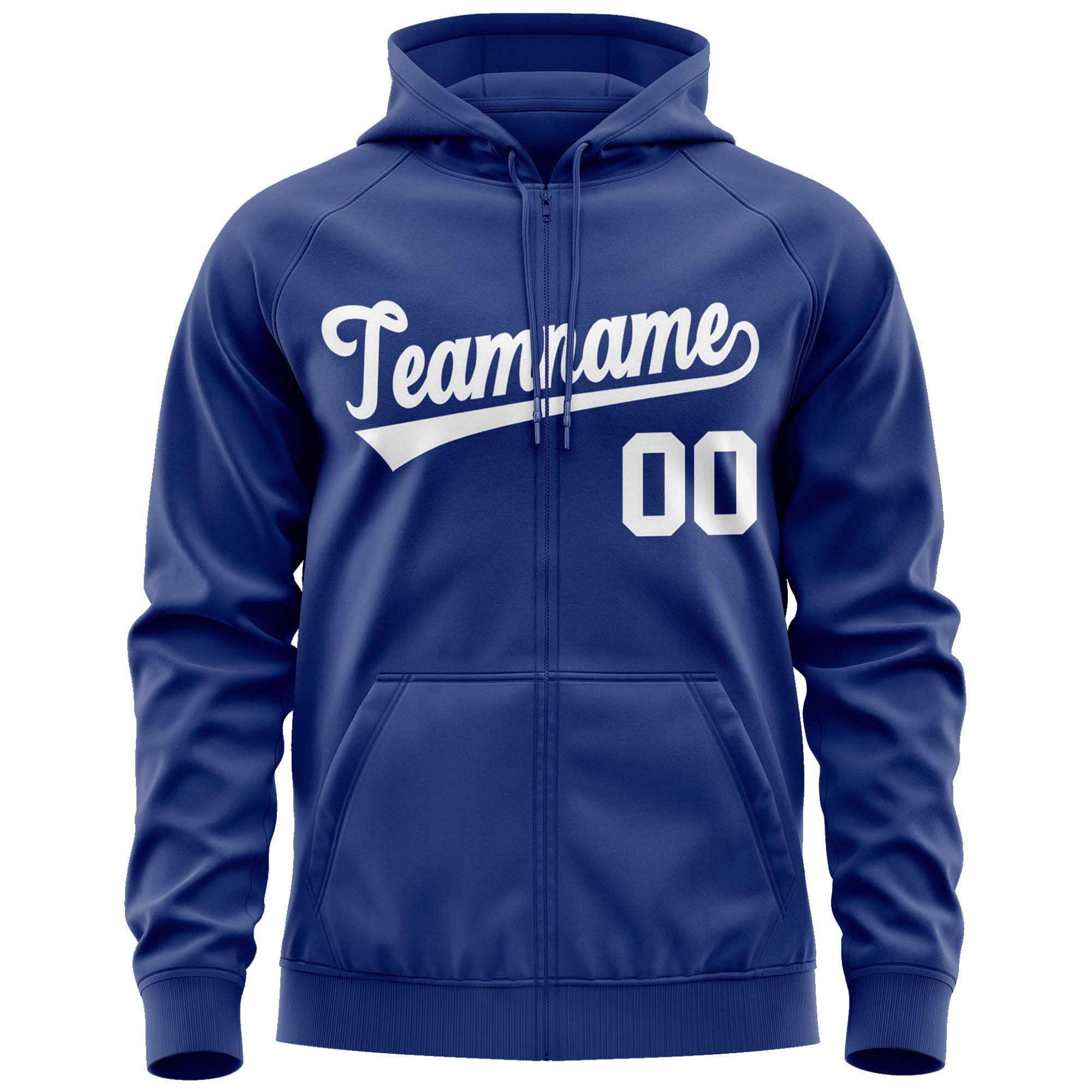 Custom Stitched Royal White Sports Full-Zip Sweatshirt Hoodie