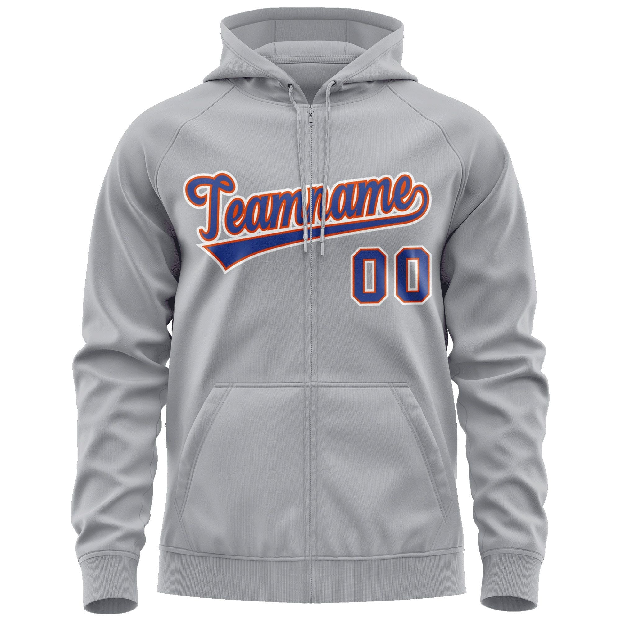 Custom Stitched Gray Royal-White Sports Full-Zip Sweatshirt Hoodie