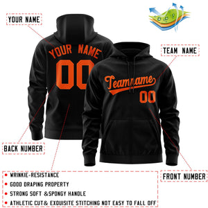 Custom Stitched Black Orange Sports Full-Zip Sweatshirt Hoodie