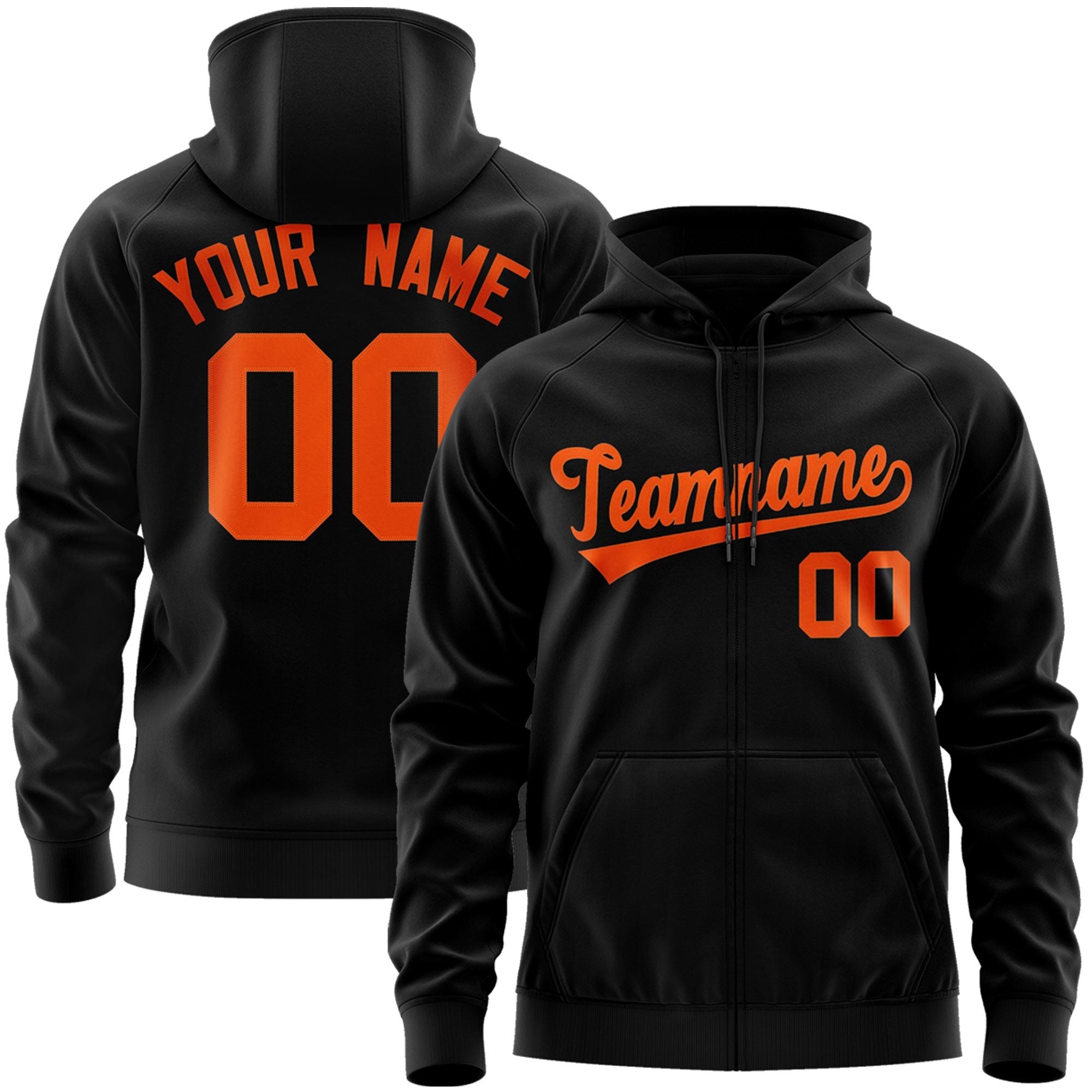 Custom Stitched Black Orange Sports Full-Zip Sweatshirt Hoodie