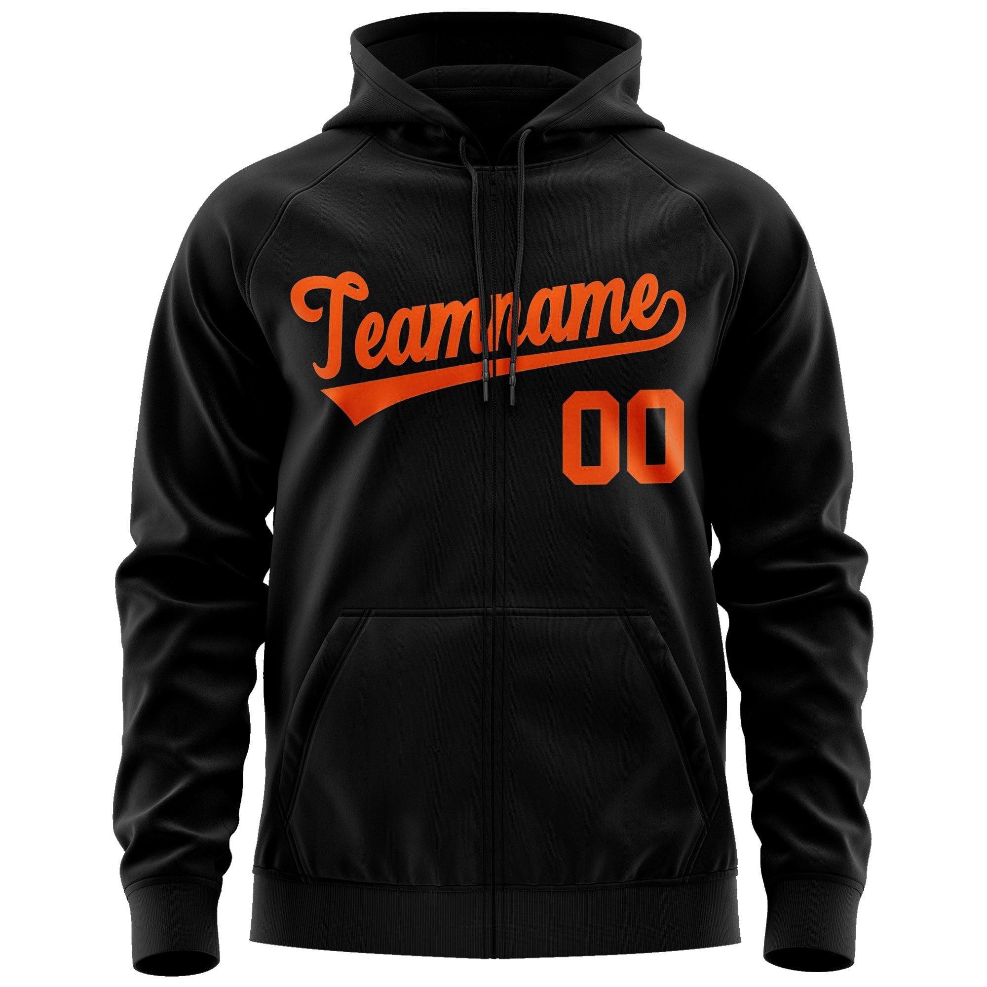 Custom Stitched Black Orange Sports Full-Zip Sweatshirt Hoodie