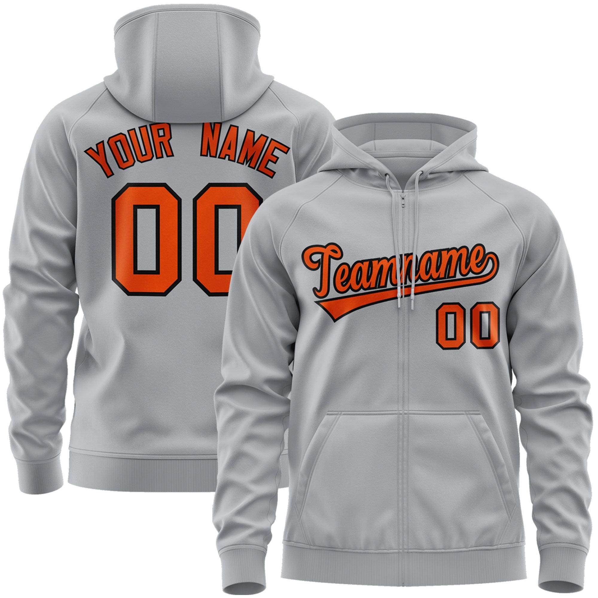 Custom Stitched Gray Orange-Black Sports Full-Zip Sweatshirt Hoodie