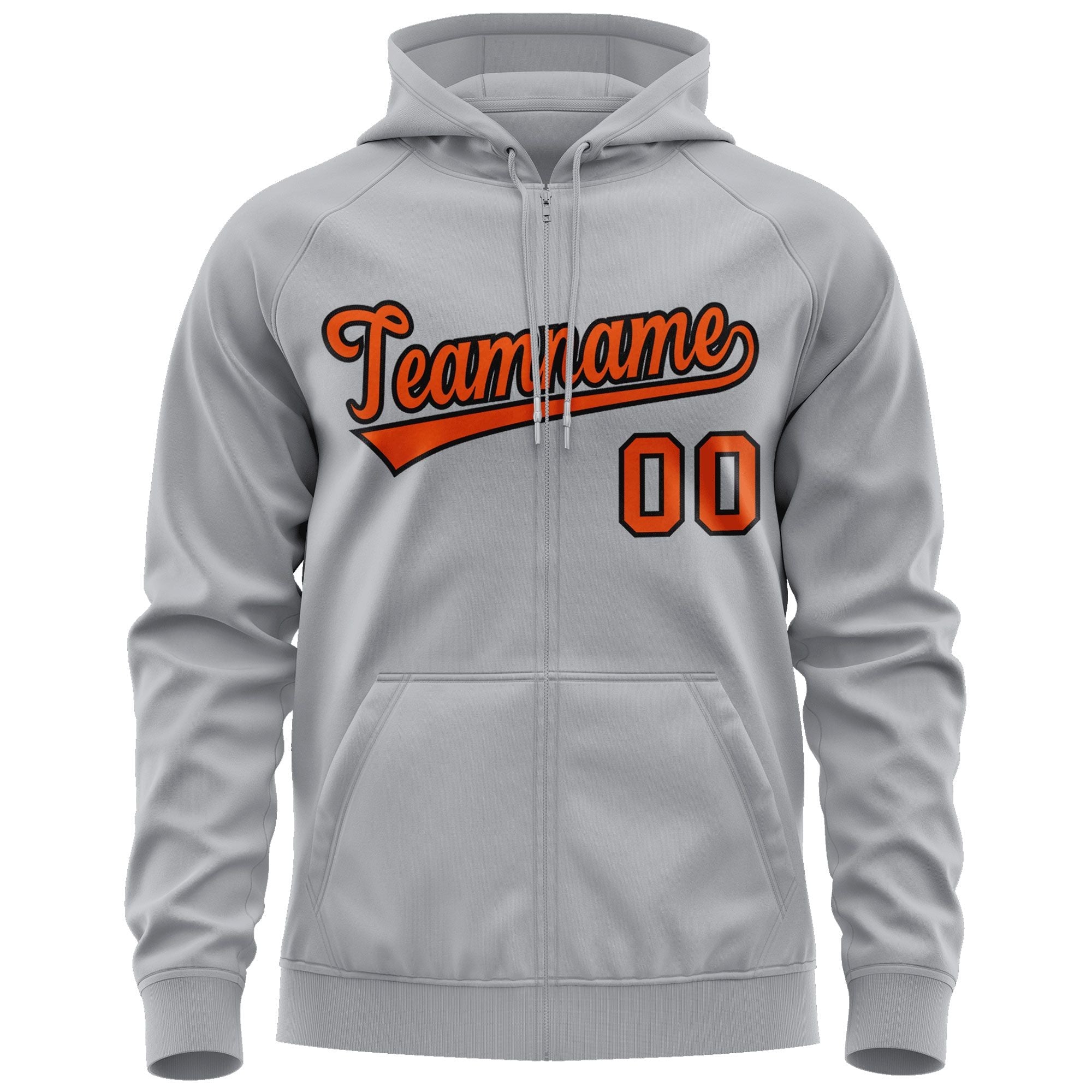 Custom Stitched Gray Orange-Black Sports Full-Zip Sweatshirt Hoodie