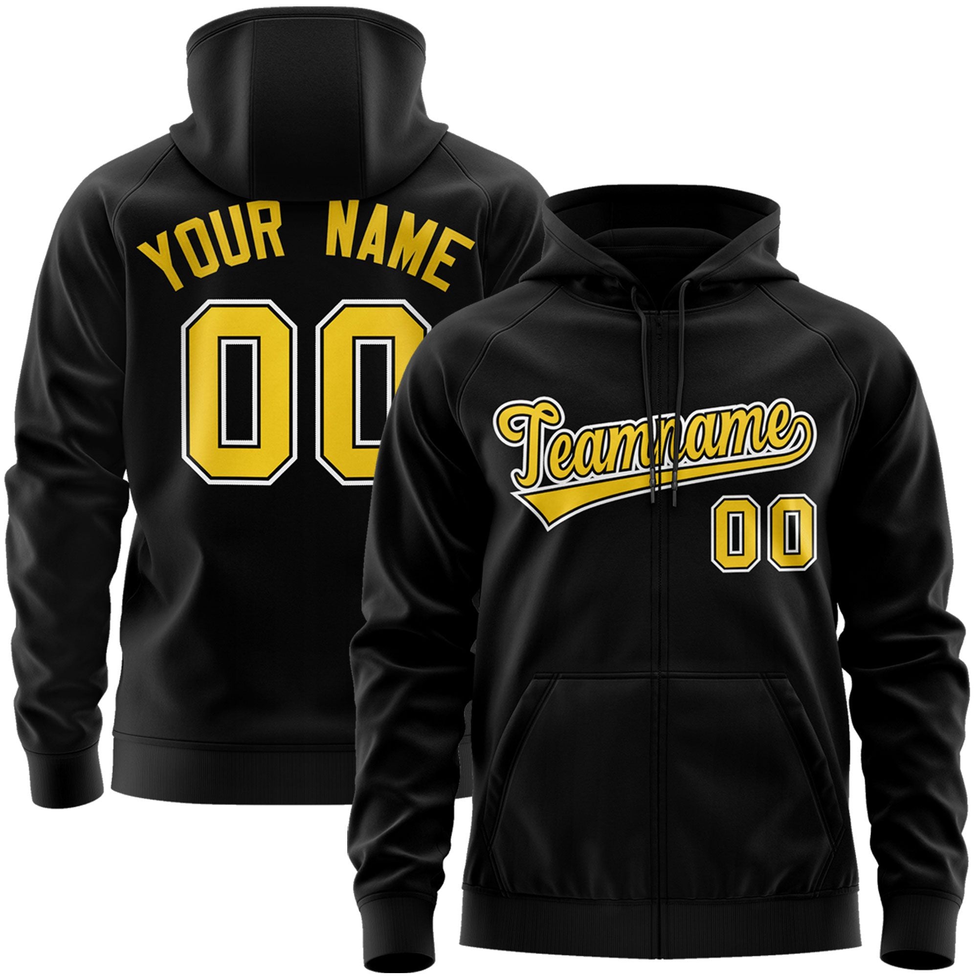 Custom Stitched Black Gold-White Sports Full-Zip Sweatshirt Hoodie