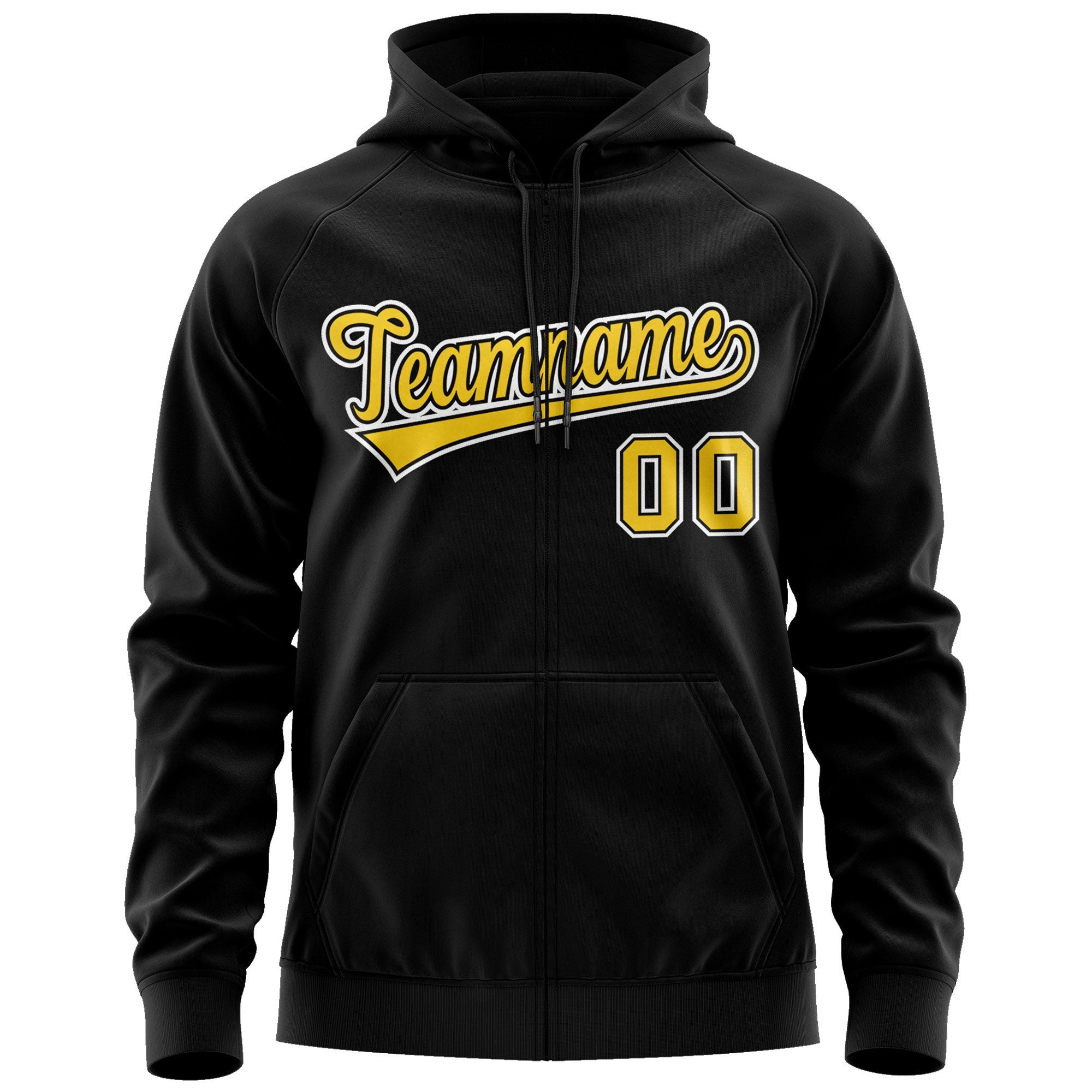 Custom Stitched Black Gold-White Sports Full-Zip Sweatshirt Hoodie