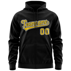 Custom Stitched Black Gold-White Sports Full-Zip Sweatshirt Hoodie