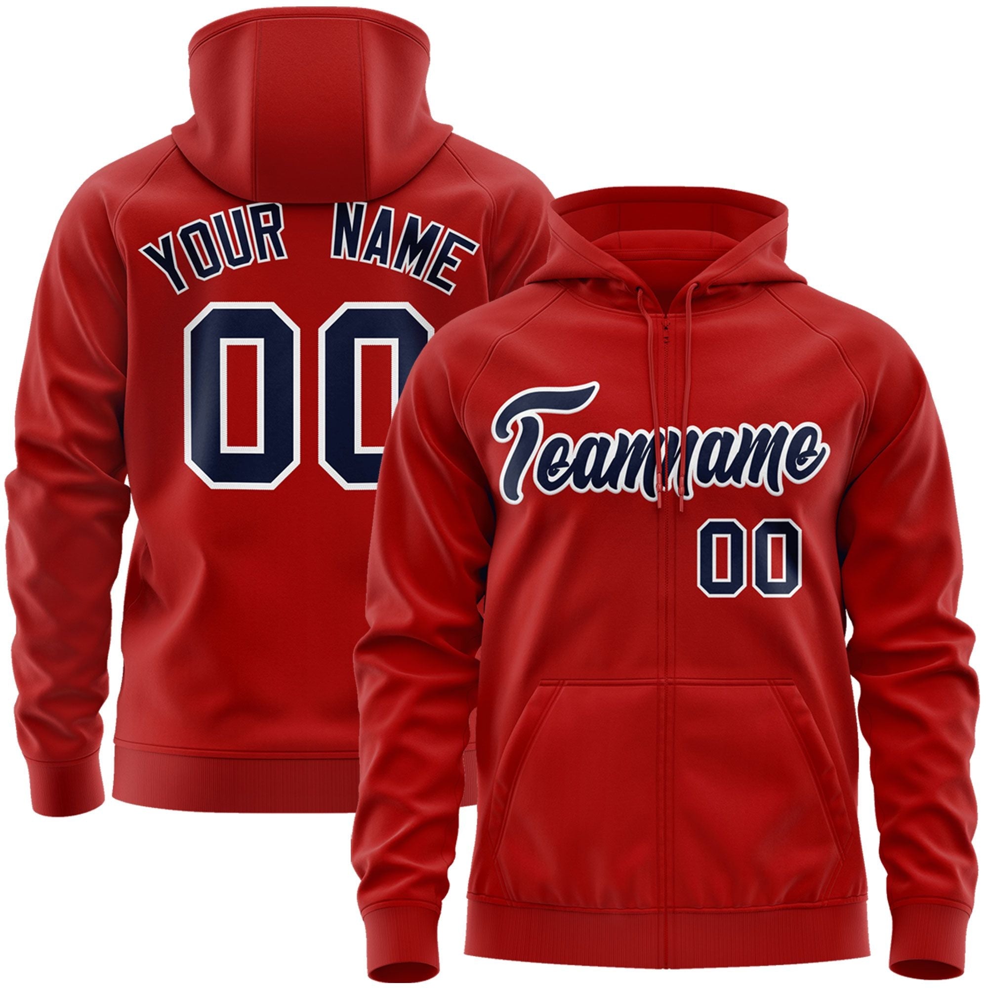 Custom Stitched Red Navy-White Sports Full-Zip Sweatshirt Hoodie