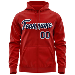 Custom Stitched Red Navy-White Sports Full-Zip Sweatshirt Hoodie