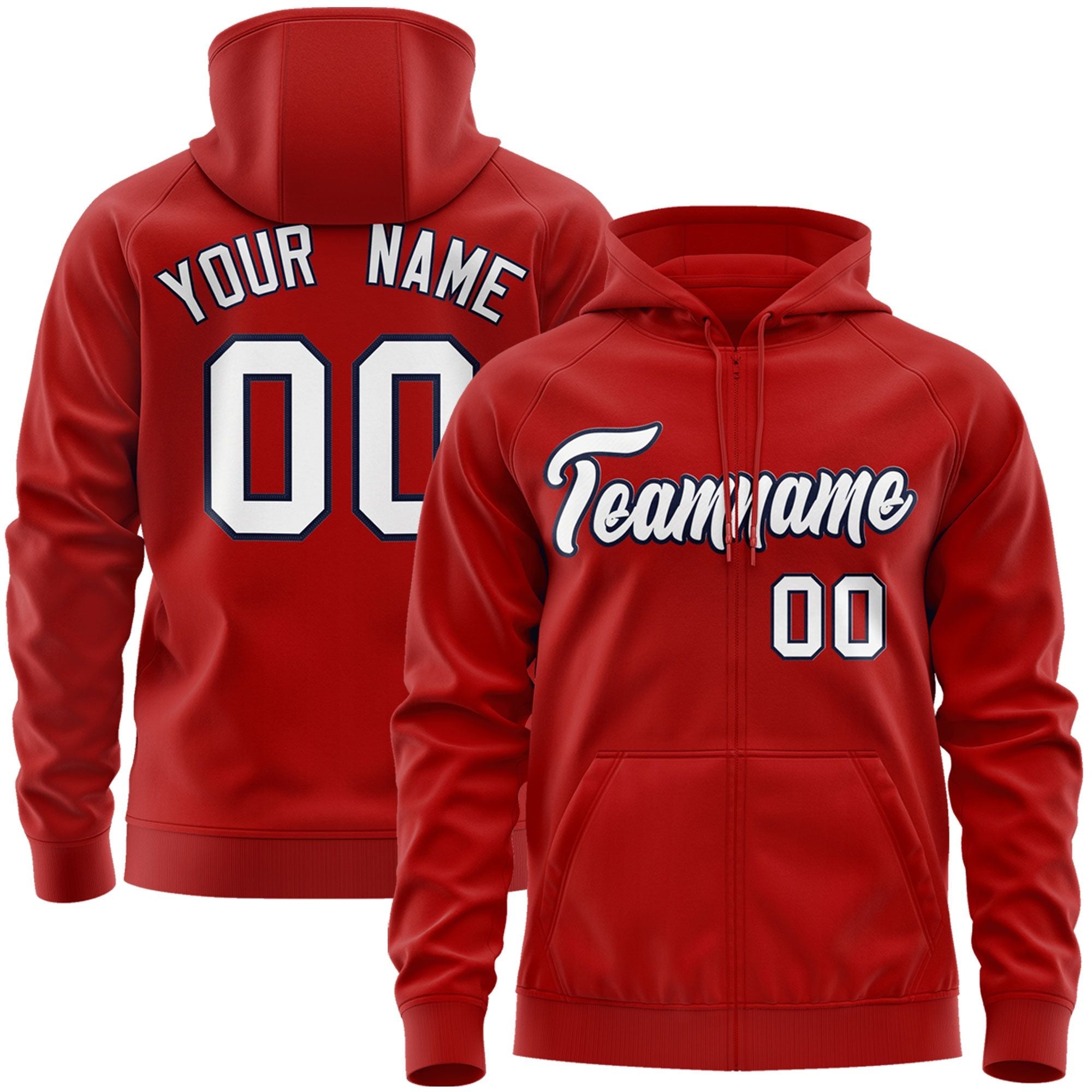 Custom Stitched Red White-Navy Sports Full-Zip Sweatshirt Hoodie