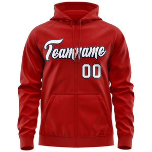 Custom Stitched Red White-Navy Sports Full-Zip Sweatshirt Hoodie