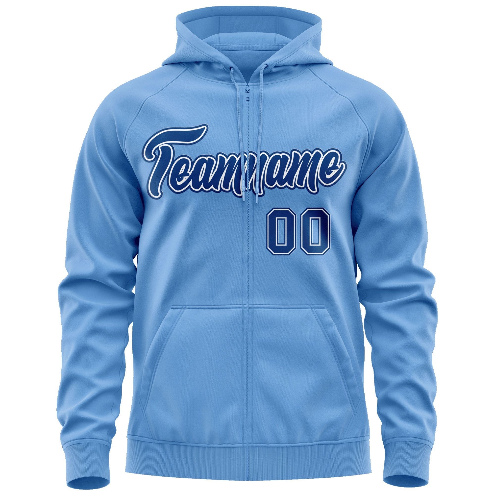 Custom Stitched Lt Blue Royal-White Sports Full-Zip Sweatshirt Hoodie