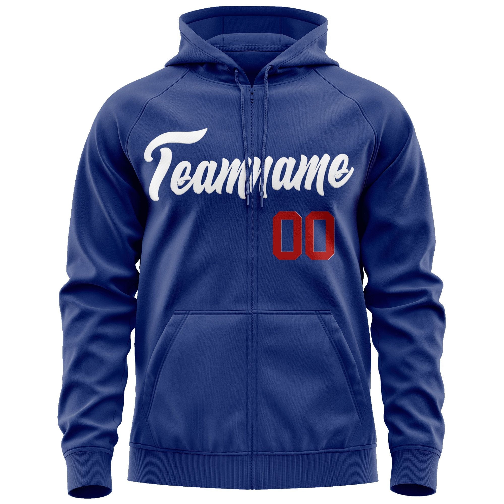 Custom Stitched Royal White Sports Full-Zip Sweatshirt Hoodie