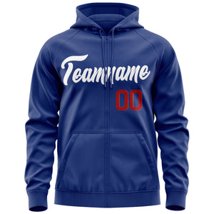 Custom Stitched Royal White Sports Full-Zip Sweatshirt Hoodie