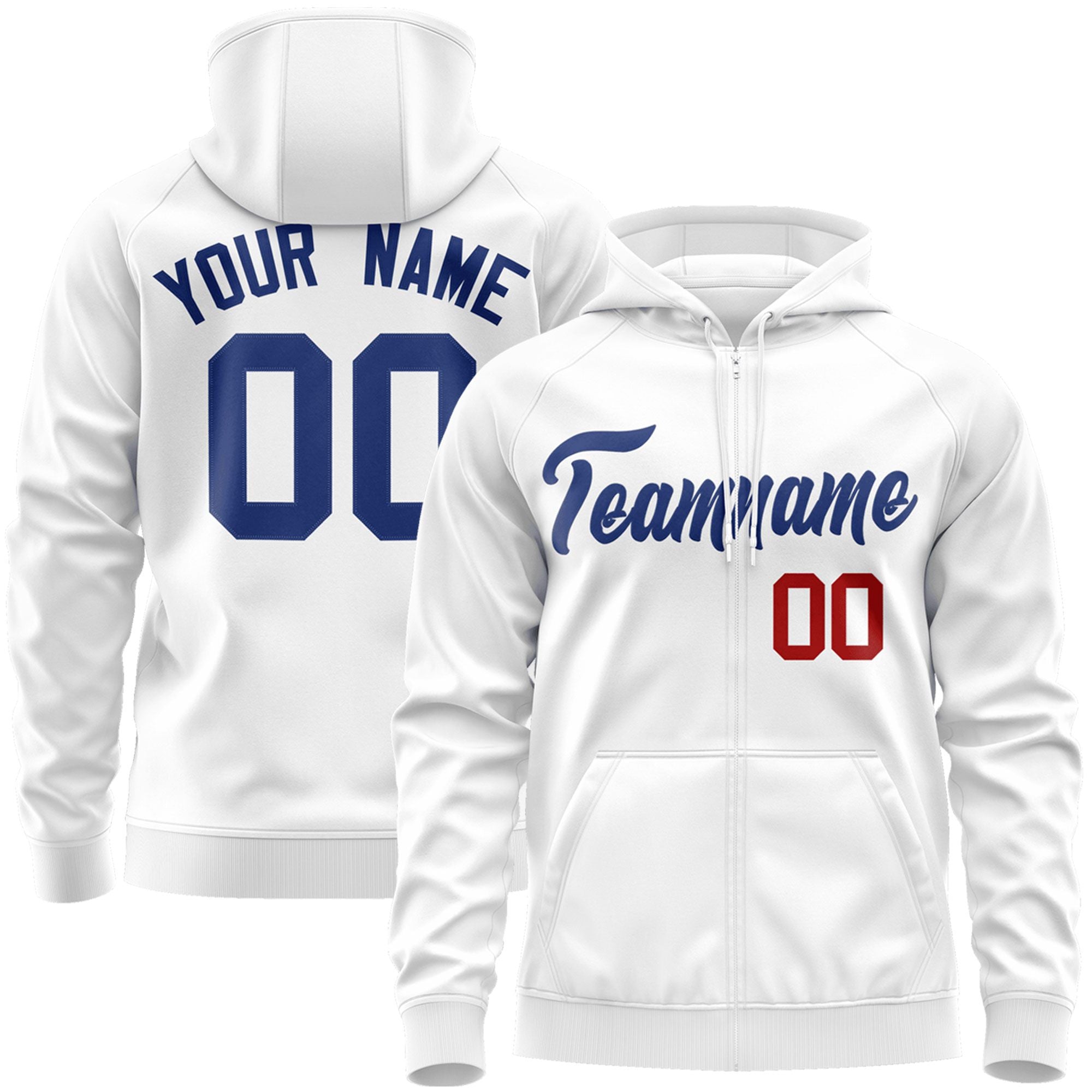 Custom Stitched White Royal Sports Full-Zip Sweatshirt Hoodie