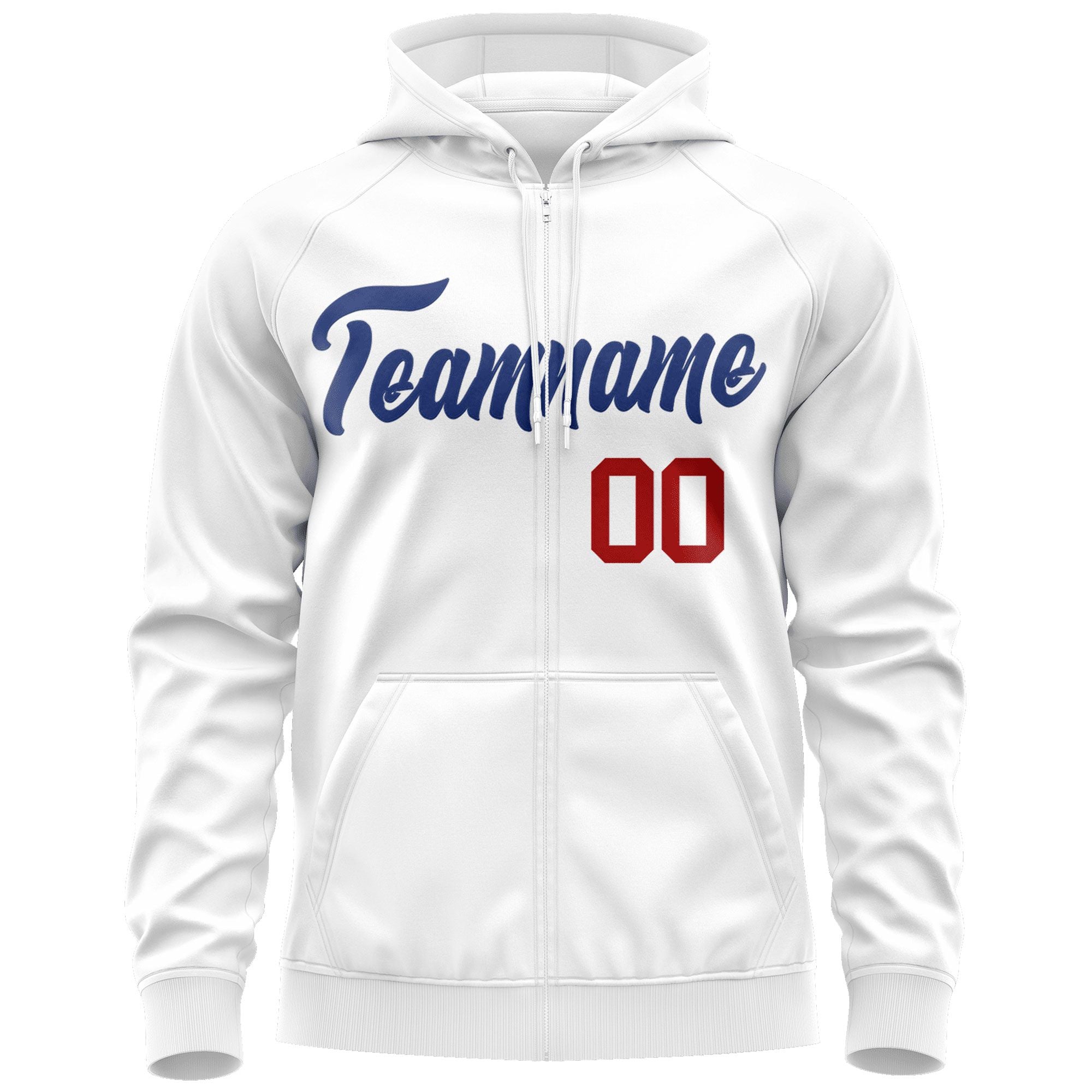 Custom Stitched White Royal Sports Full-Zip Sweatshirt Hoodie