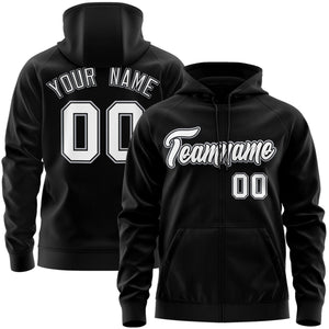 Custom Stitched Black White Sports Full-Zip Sweatshirt Hoodie