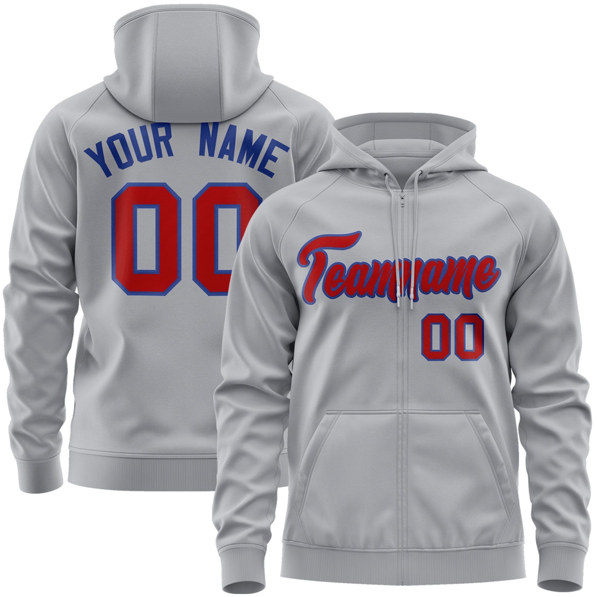 Custom Stitched Gray Red-Royal Sports Full-Zip Sweatshirt Hoodie