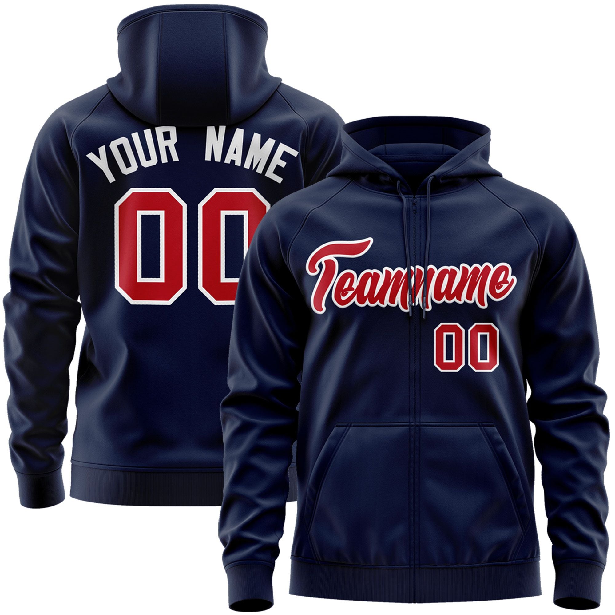 Custom Stitched Navy Red-White Sports Full-Zip Sweatshirt Hoodie