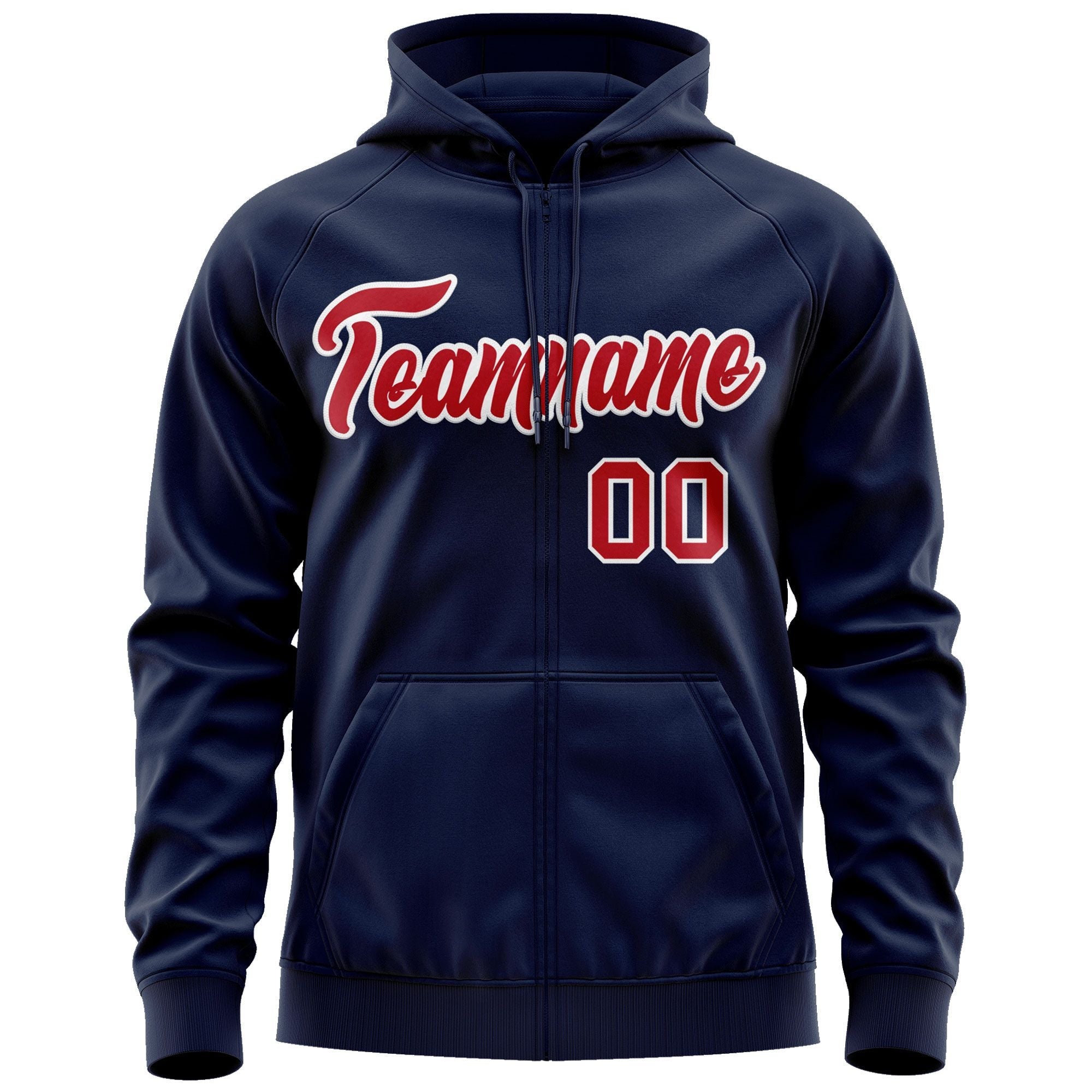 Custom Stitched Navy Red-White Sports Full-Zip Sweatshirt Hoodie