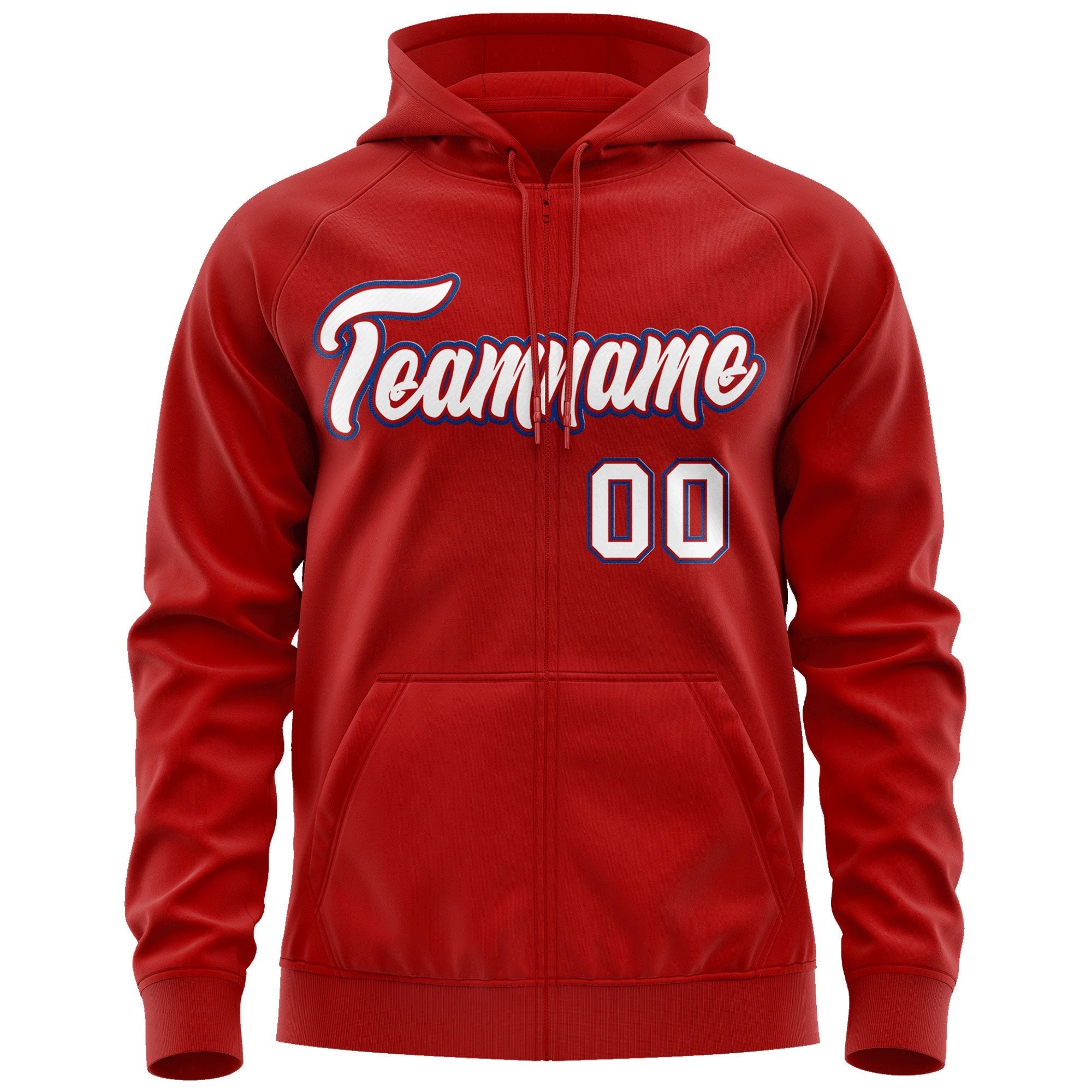 Custom Stitched Red White-Royal Sports Full-Zip Sweatshirt Hoodie