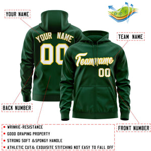 Custom Stitched Green White-Gold Sports Full-Zip Sweatshirt Hoodie