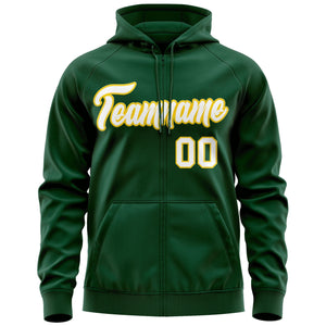 Custom Stitched Green White-Gold Sports Full-Zip Sweatshirt Hoodie