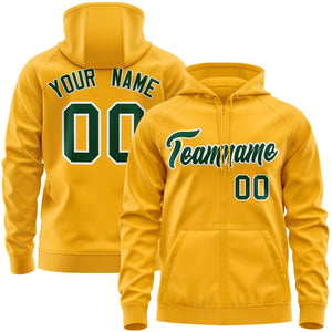 Custom Stitched Gold Kelly Green-White Sports Full-Zip Sweatshirt Hoodie