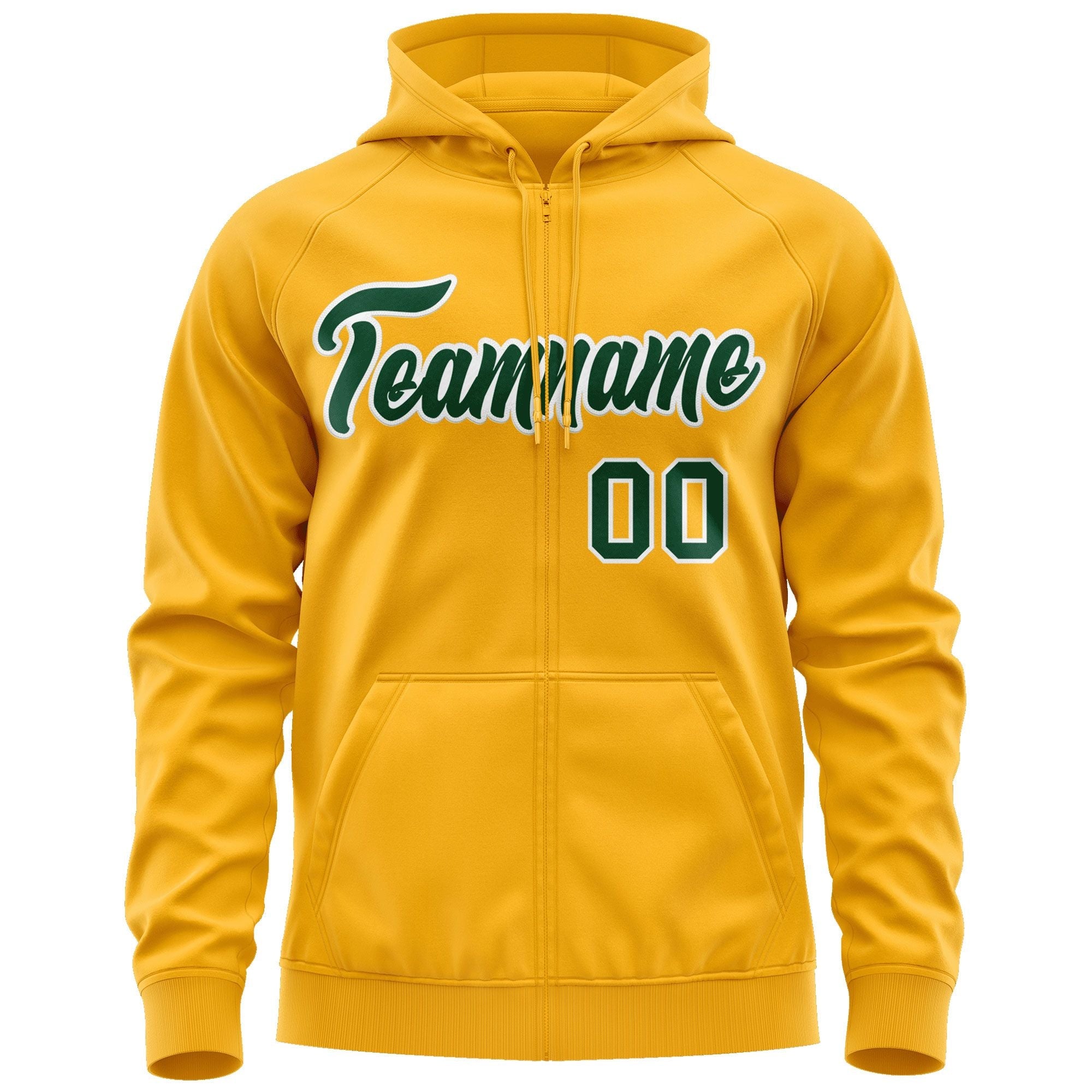 Custom Stitched Gold Kelly Green-White Sports Full-Zip Sweatshirt Hoodie