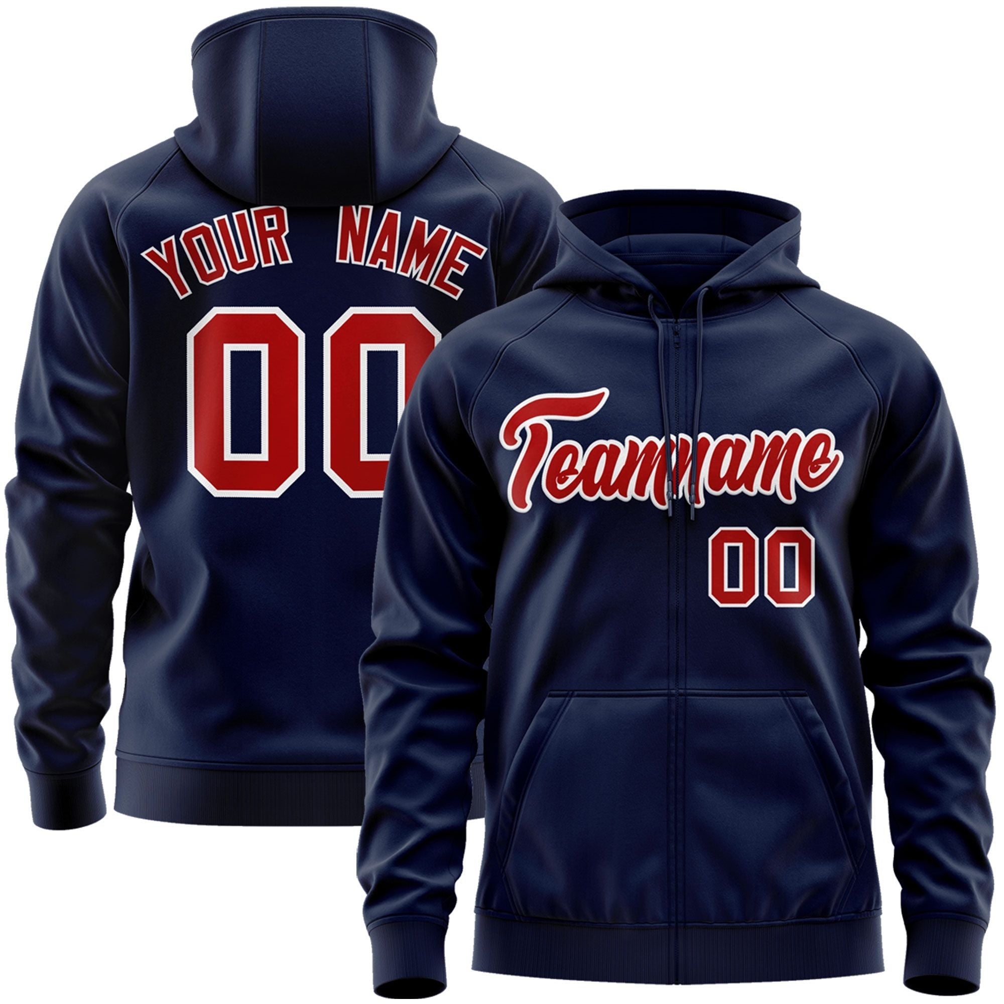 Custom Stitched Navy Red-White Sports Full-Zip Sweatshirt Hoodie