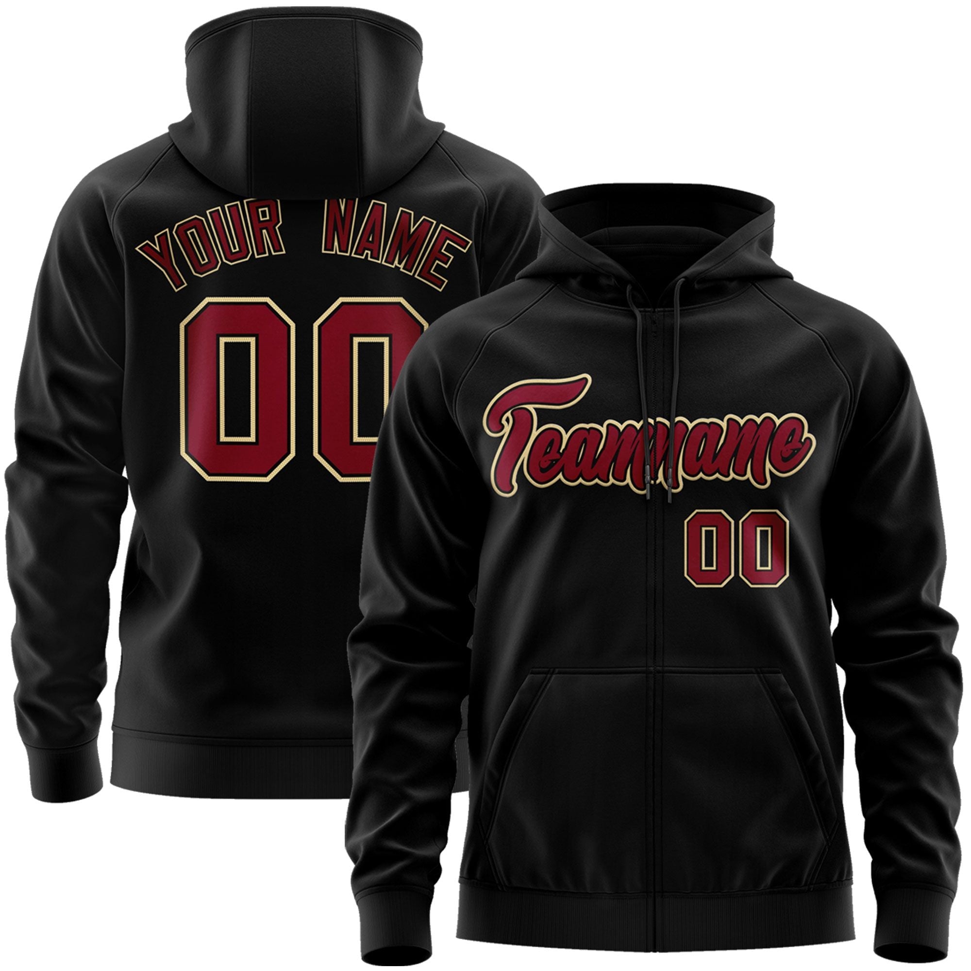 Custom Stitched Black Maroon-Khaki Sports Full-Zip Sweatshirt Hoodie