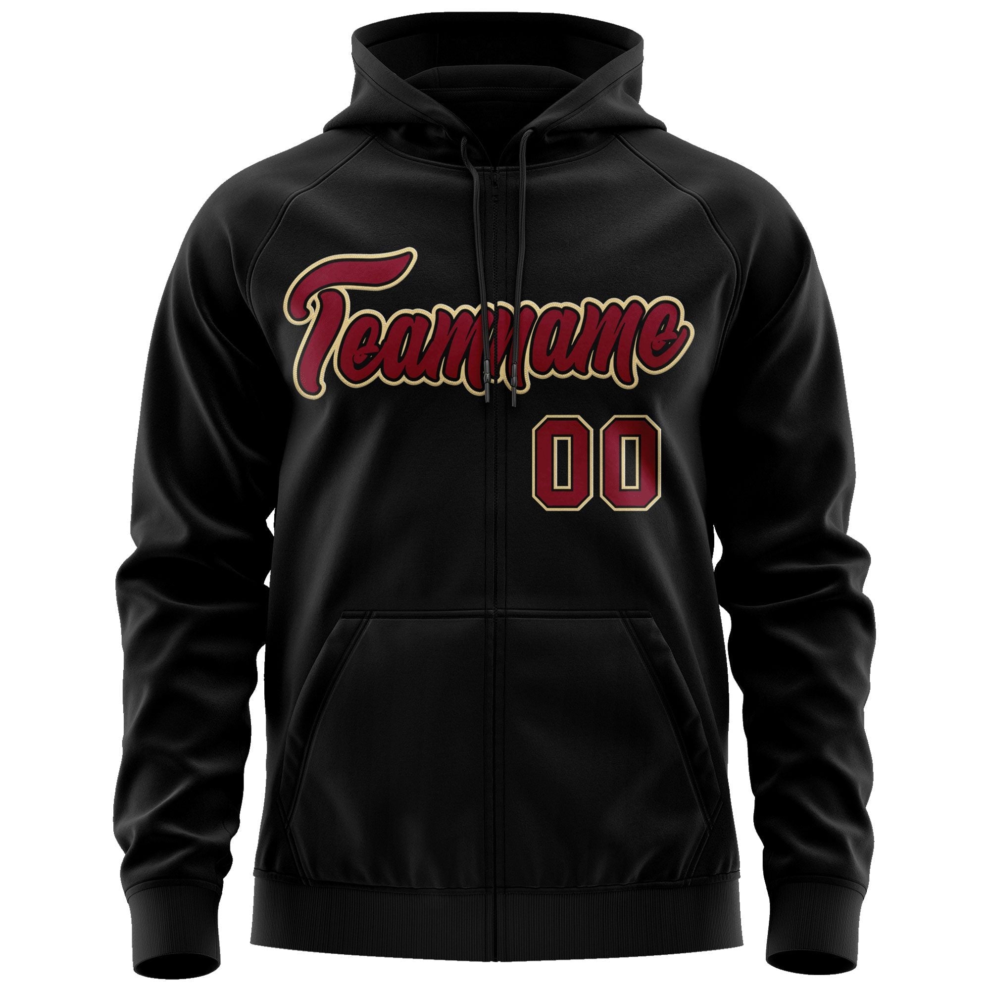 Custom Stitched Black Maroon-Khaki Sports Full-Zip Sweatshirt Hoodie