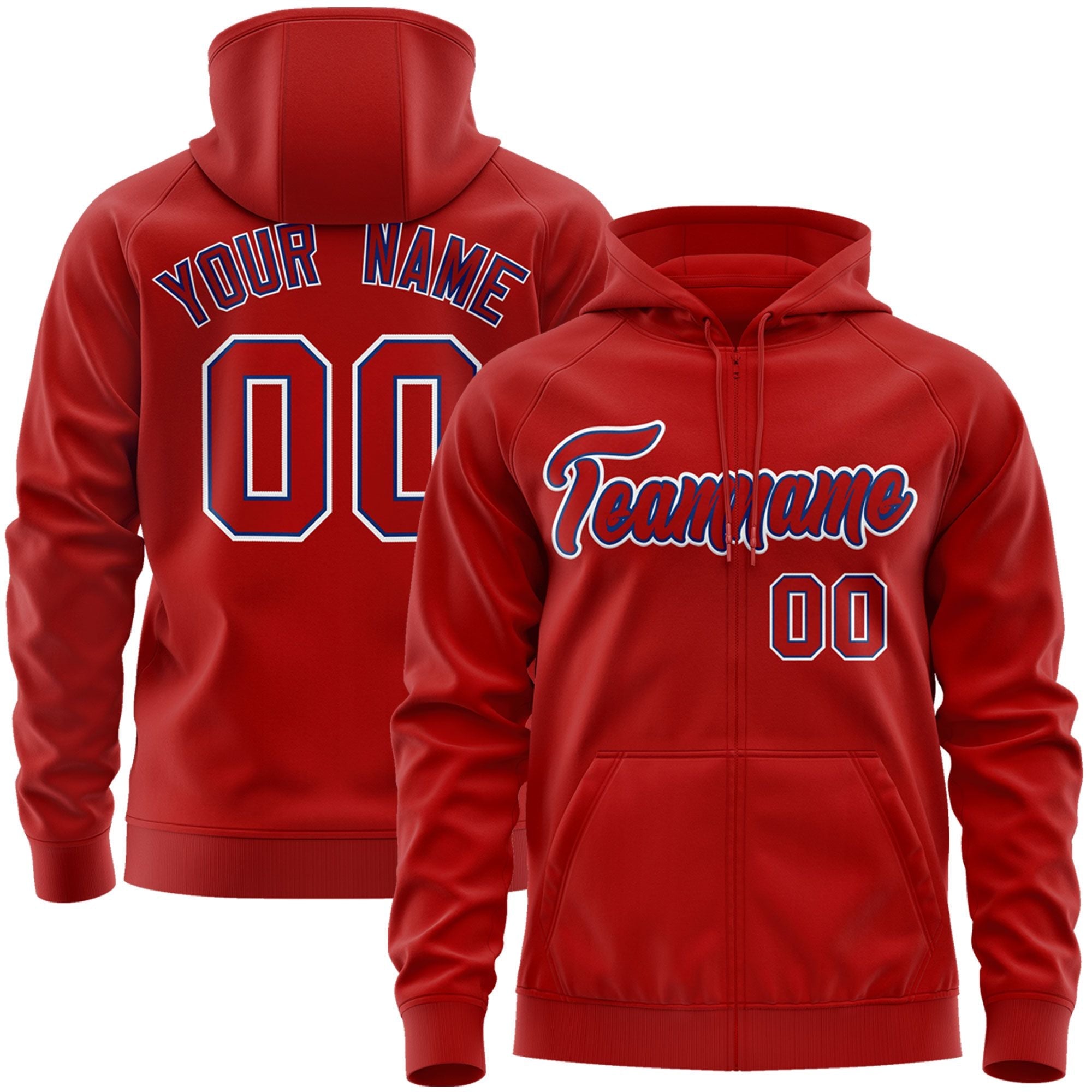 Custom Stitched Red Royal-White Sports Full-Zip Sweatshirt Hoodie