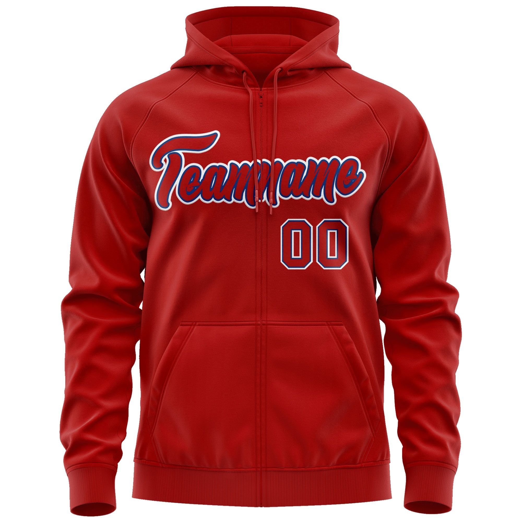 Custom Stitched Red Royal-White Sports Full-Zip Sweatshirt Hoodie