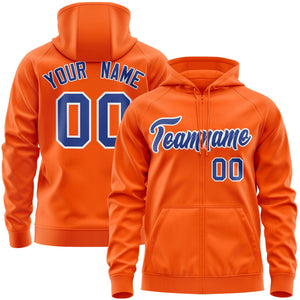 Custom Stitched Orange Royal-White Sports Full-Zip Sweatshirt Hoodie