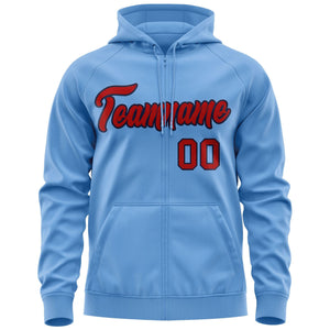 Custom Stitched Lt Blue Red-Navy Sports Full-Zip Sweatshirt Hoodie