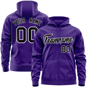 Custom Stitched Purple Black-White Sports Full-Zip Sweatshirt Hoodie