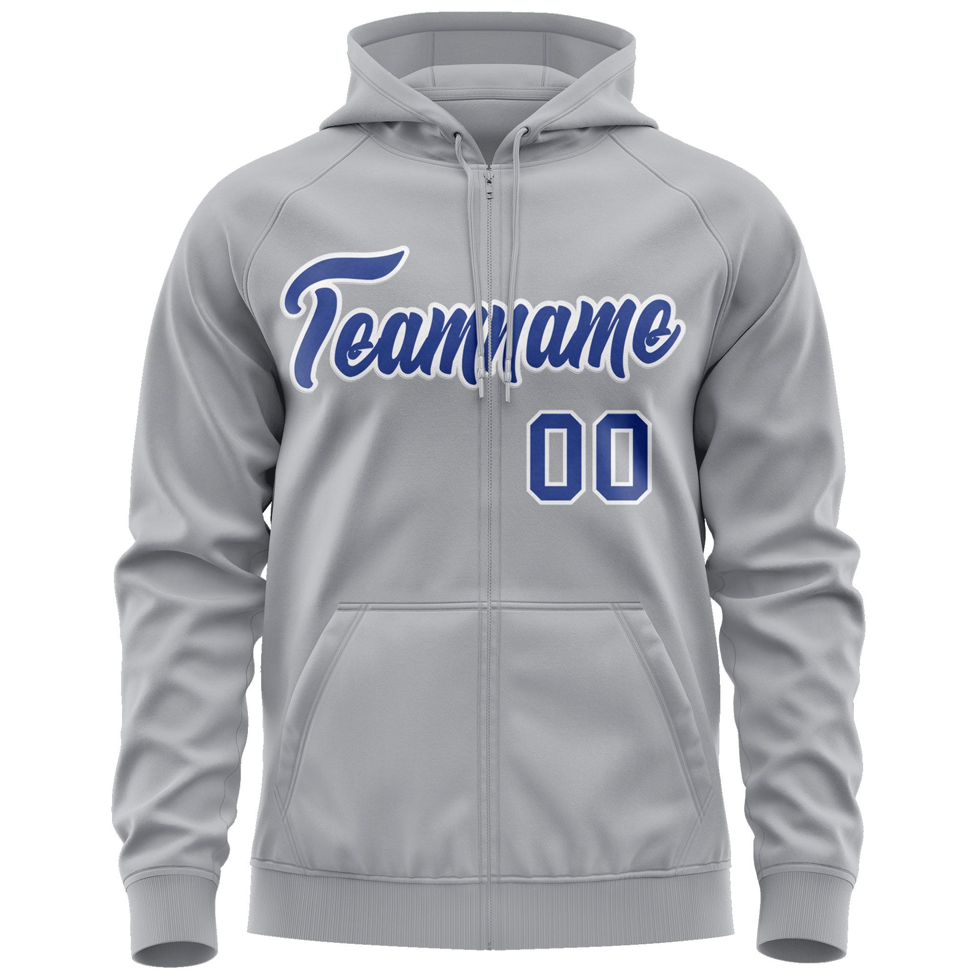 Custom Stitched Gray Royal-White Sports Full-Zip Sweatshirt Hoodie