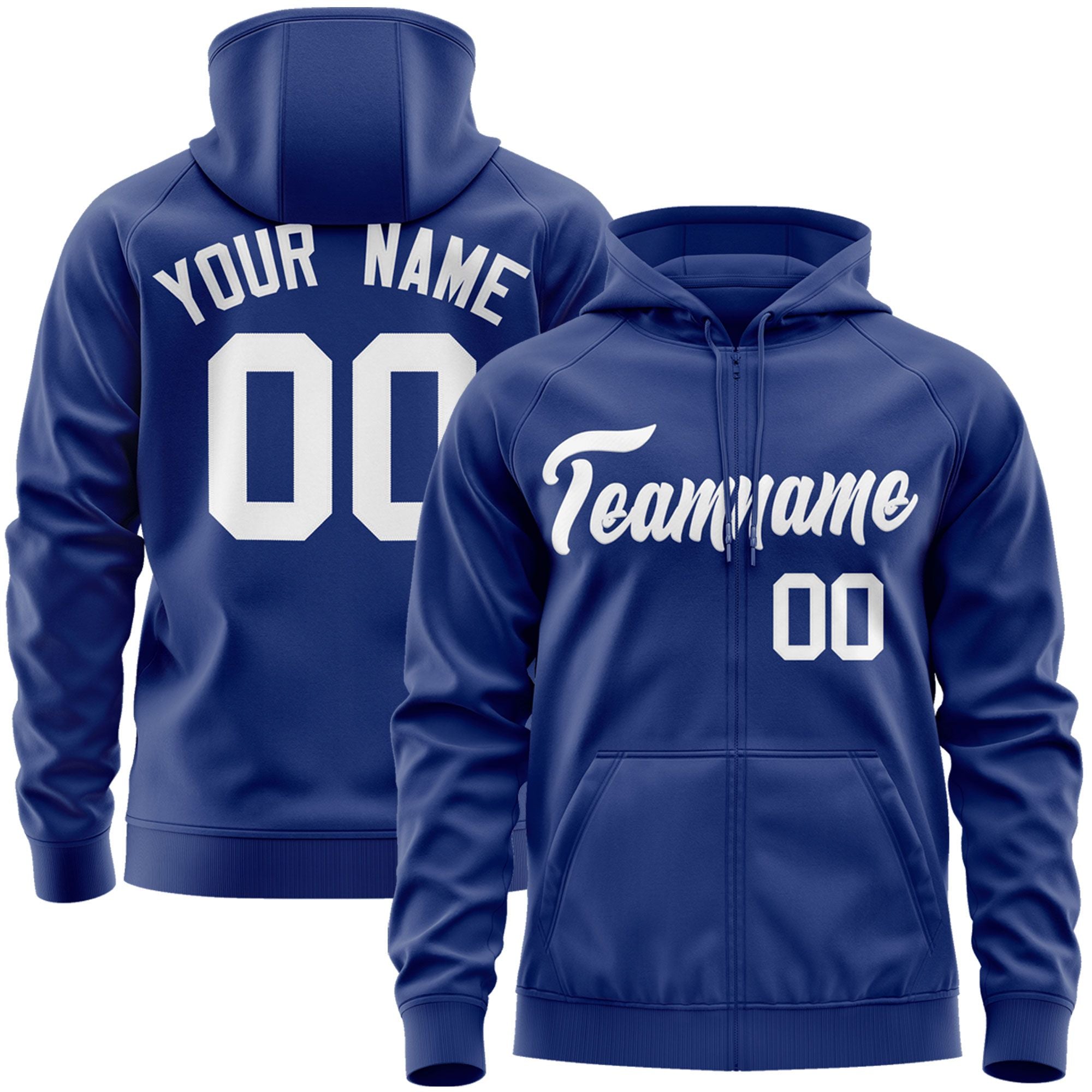 Custom Stitched Royal White Sports Full-Zip Sweatshirt Hoodie