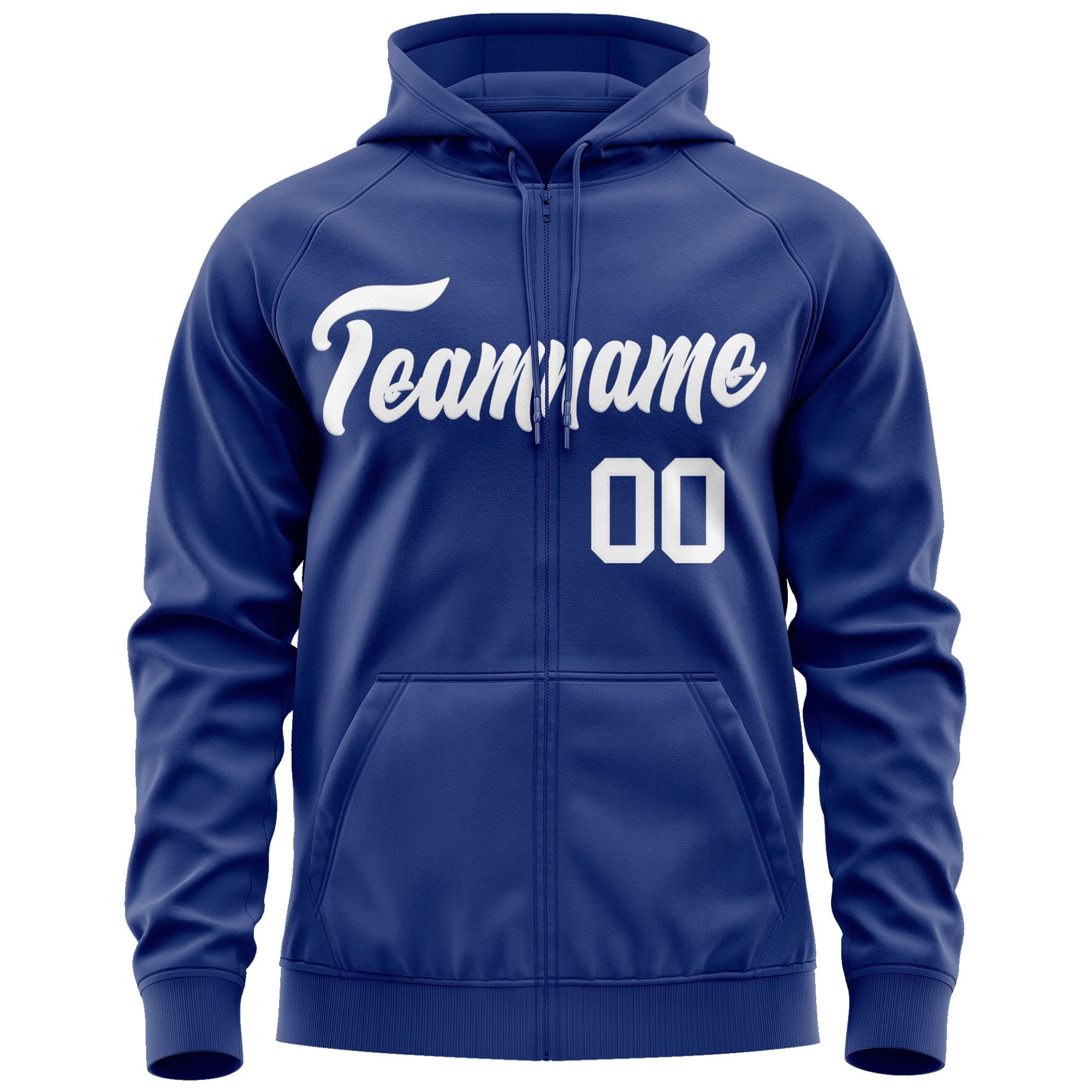 Custom Stitched Royal White Sports Full-Zip Sweatshirt Hoodie