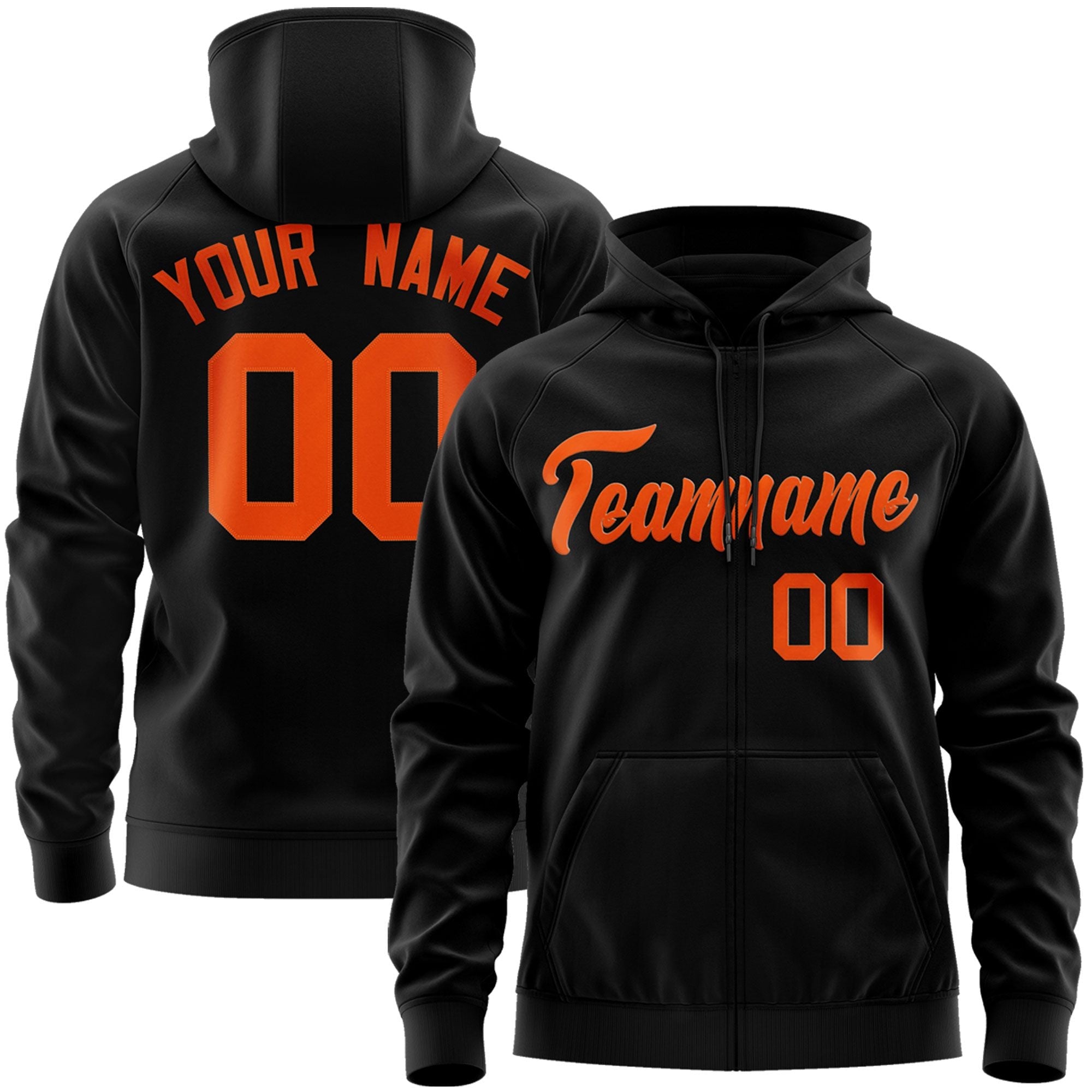 Custom Stitched Black Orange Sports Full-Zip Sweatshirt Hoodie