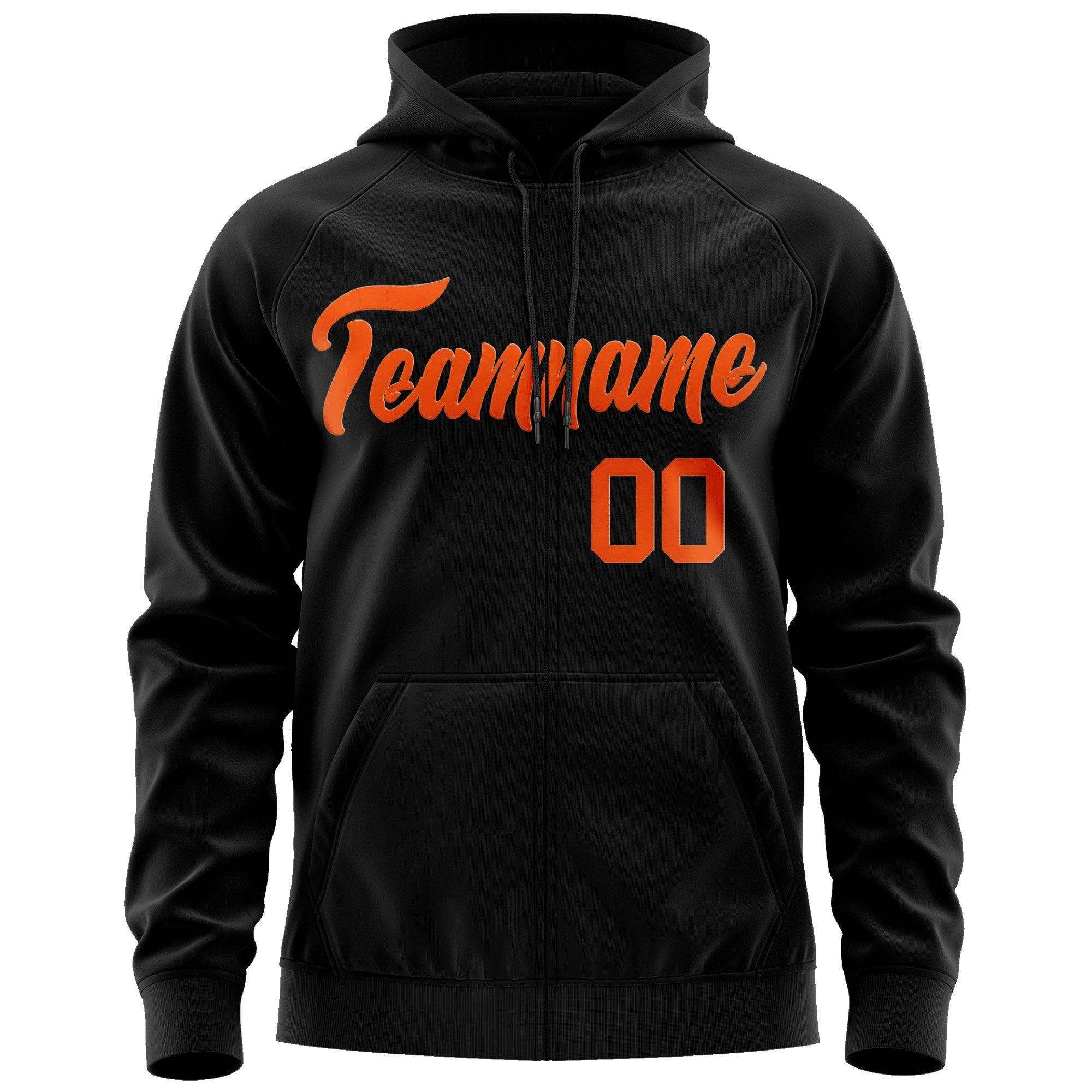 Custom Stitched Black Orange Sports Full-Zip Sweatshirt Hoodie