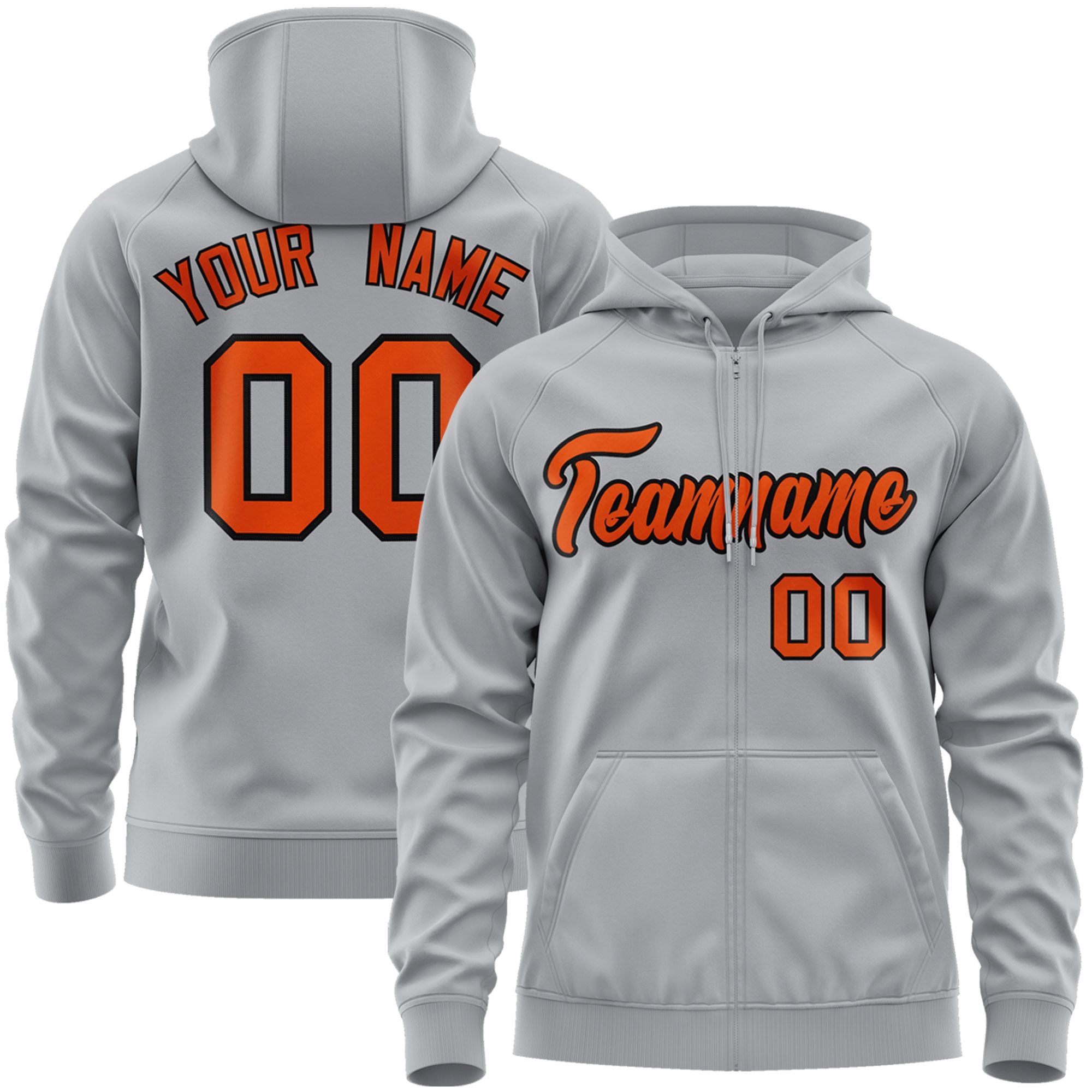 Custom Stitched Gray Orange-Black Sports Full-Zip Sweatshirt Hoodie