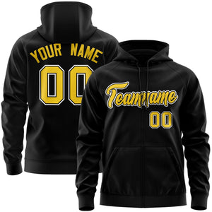 Custom Stitched Black Gold-White Sports Full-Zip Sweatshirt Hoodie