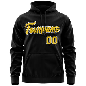 Custom Stitched Black Gold-White Sports Full-Zip Sweatshirt Hoodie