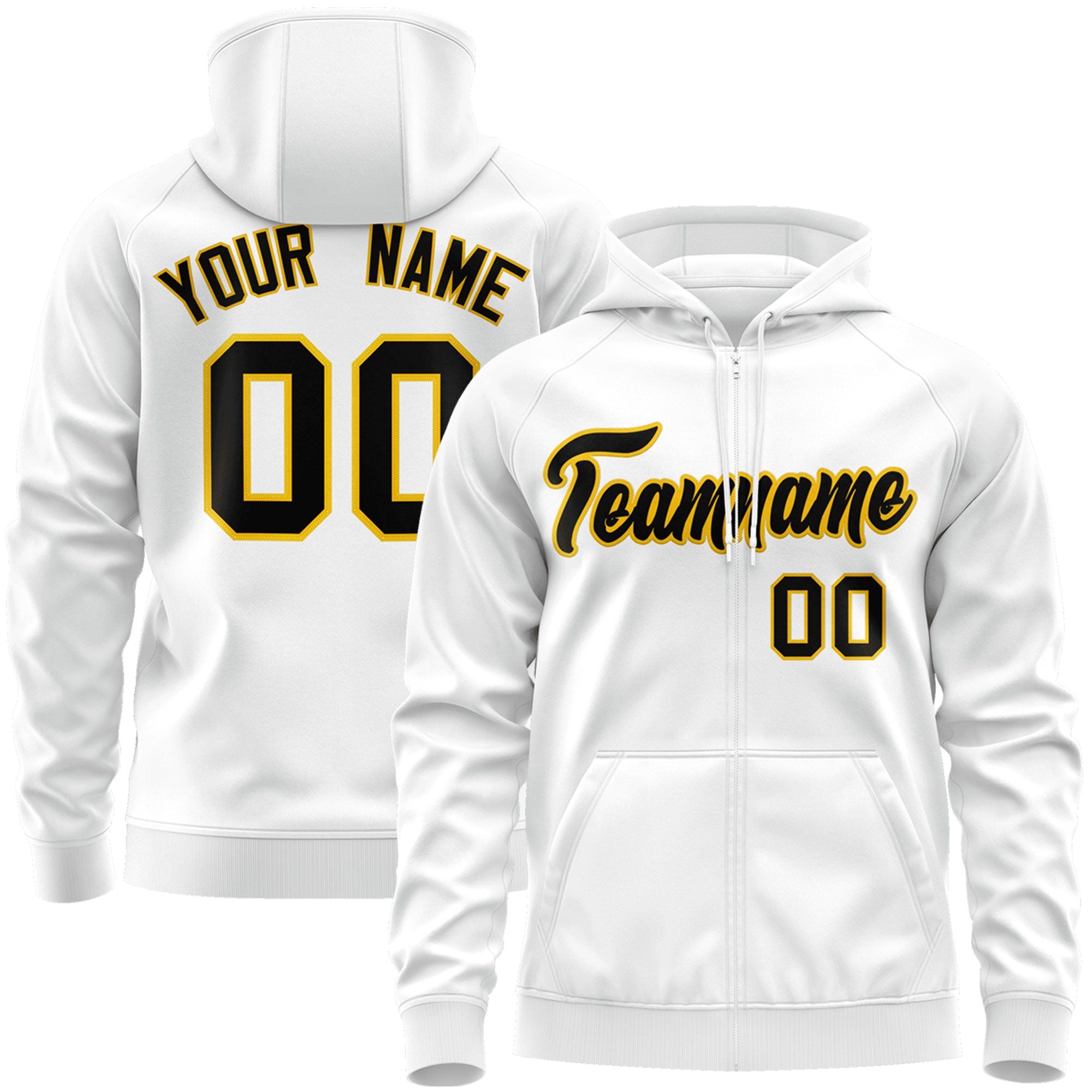 Custom Stitched White Black-Gold Sports Full-Zip Sweatshirt Hoodie